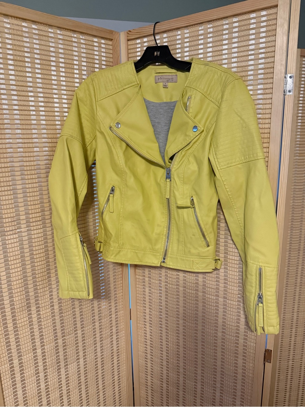 Philosophy Women's Yellow/Lime Leather Moto Jacket
